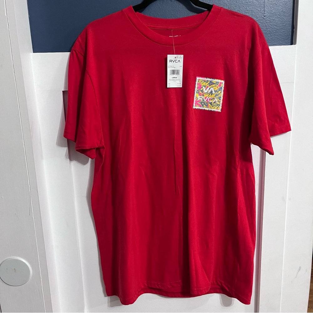 RVCA VA All The Way Red Tee with Tropical Print Pocket